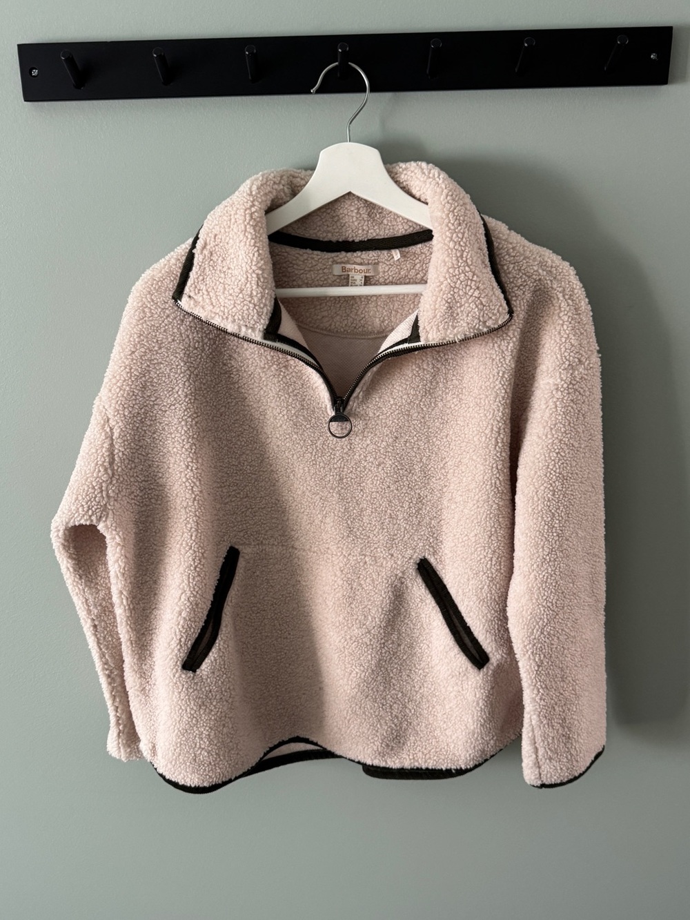 Barbour Cream Sherpa Half-Zip Pullover with Black Trim